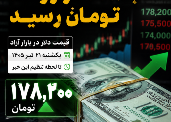شوک تازه به بازار ارز؛ قیمت دلار به ۱۷۸ هزار و ۲۰۰ تومان رسید